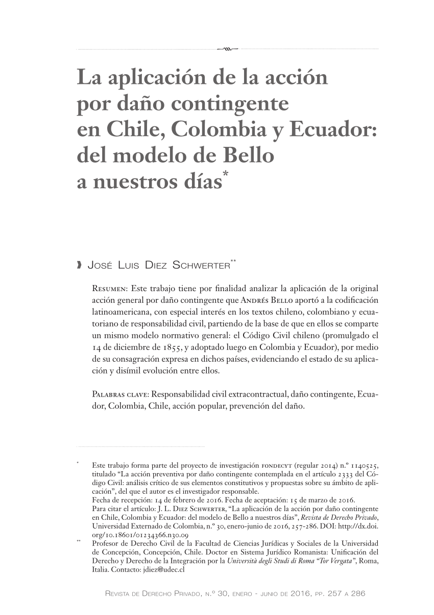 PDF) La aplicación de la acción por daño contingente en Chile, Colombia y  Ecuador: del modelo de Bello a nuestros días