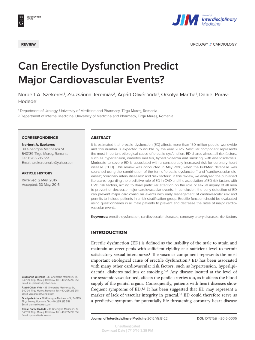 PDF Can Erectile Dysfunction Predict Major Cardiovascular Events