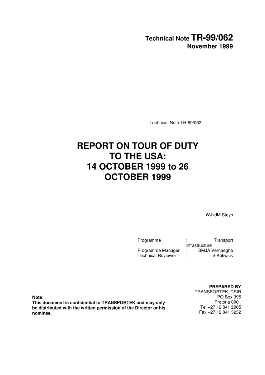 tour of duty report