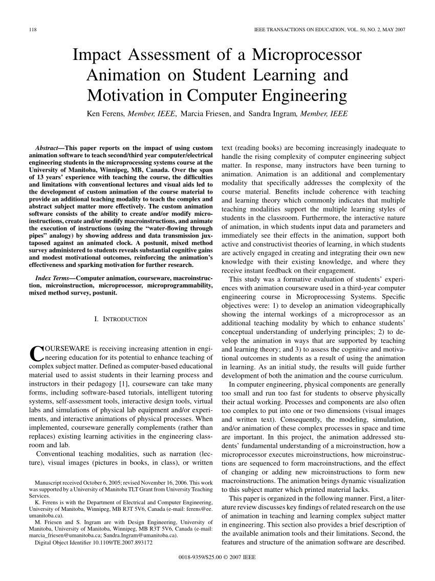 PDF) Impact Assessment of a Microprocessor Animation on Student Learning  and Motivation in Computer Engineering