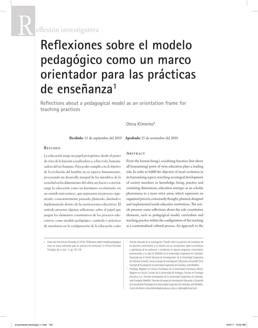 PDF) Reflexiones sobre el modelo pedagógico como un marco orientador para  las prácticas de enseñanza