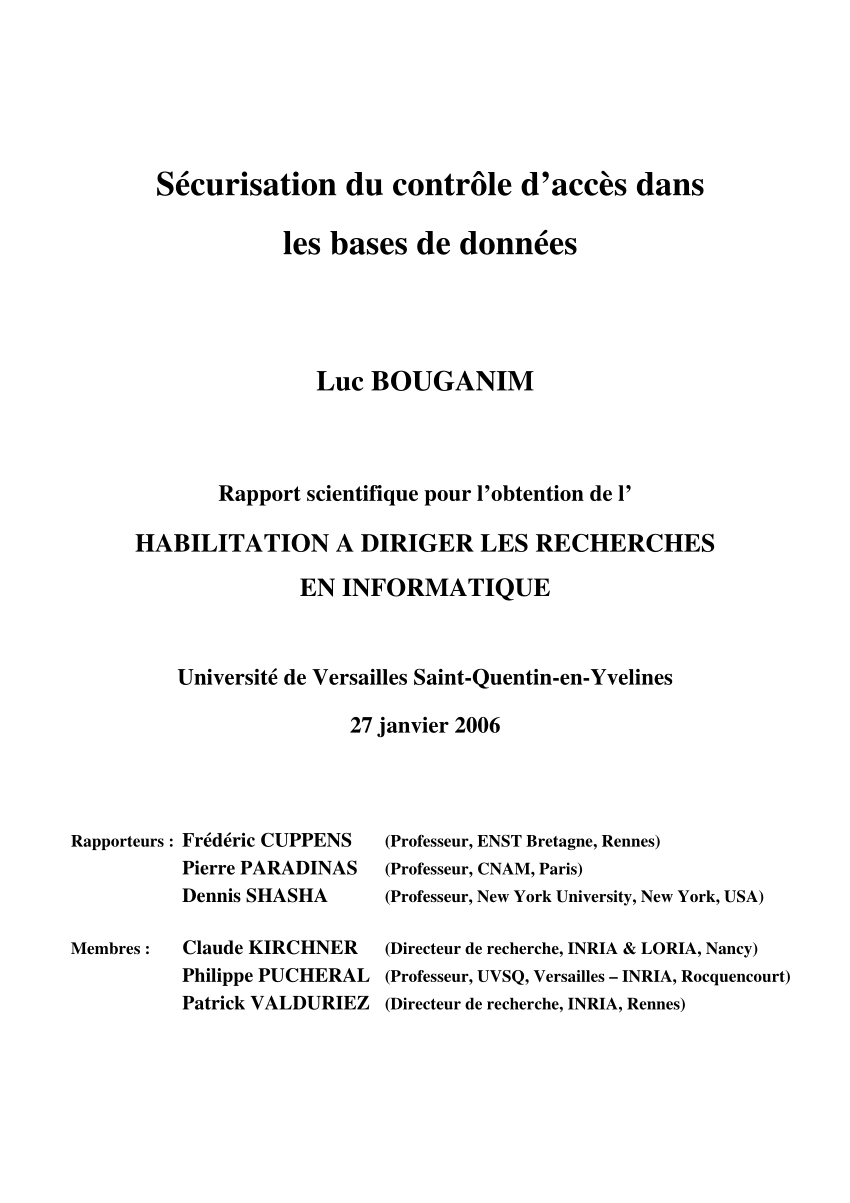 PDF) Scurisation du Contrle d'Accs dans les Bases de Donnes