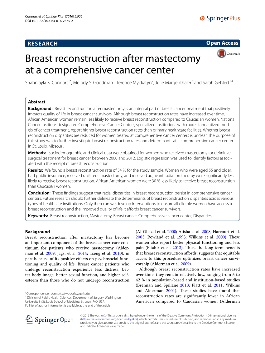 PDF) Breast Reconstruction after Mastectomy at a Comprehensive