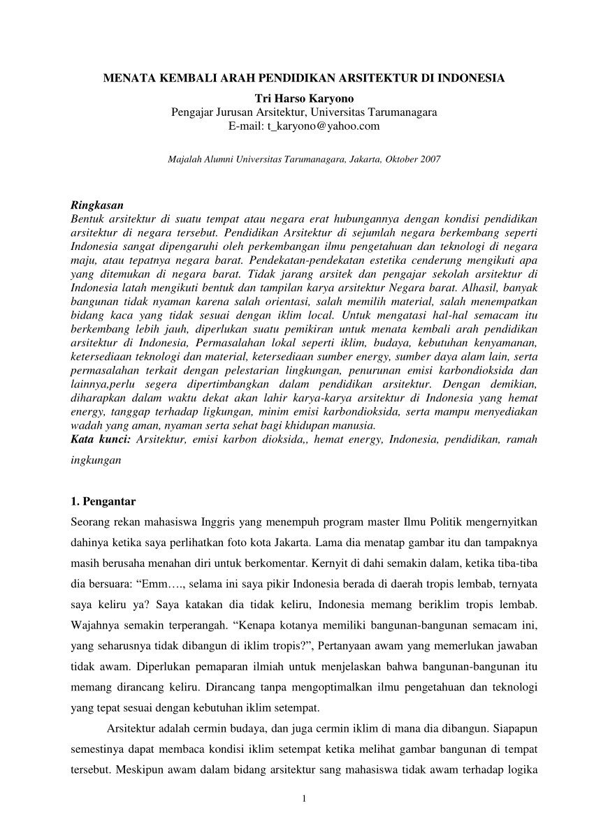 Pdf Menata Kembali Arah Pendidikan Arsitektur Di Indonesia