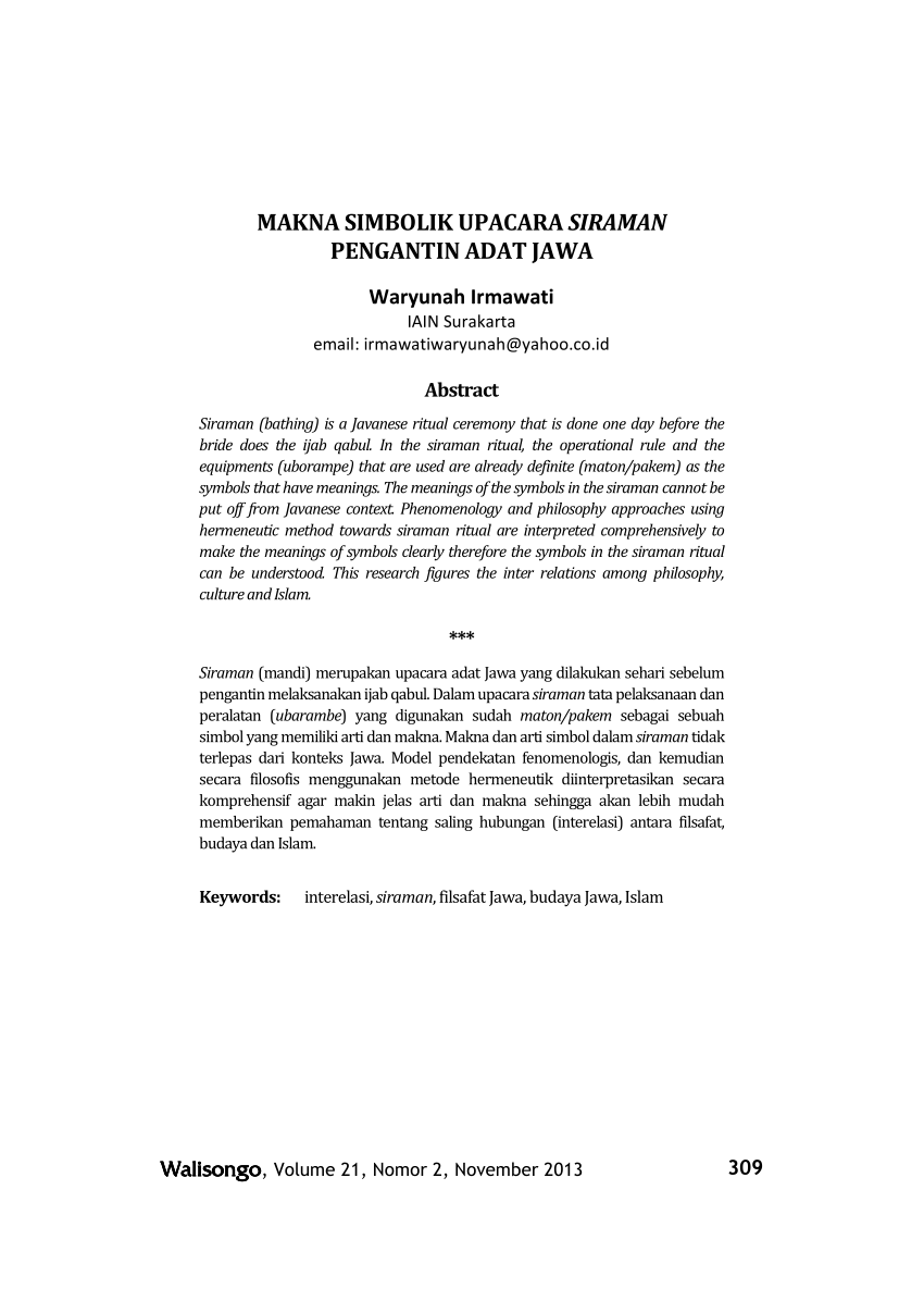  PDF MAKNA SIMBOLIK UPACARA SIRAMAN PENGANTIN  ADAT JAWA