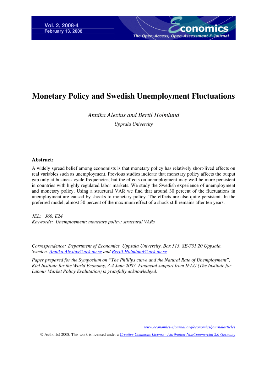 Pdf Monetary Policy And Swedish Unemployment Fluctuations - 