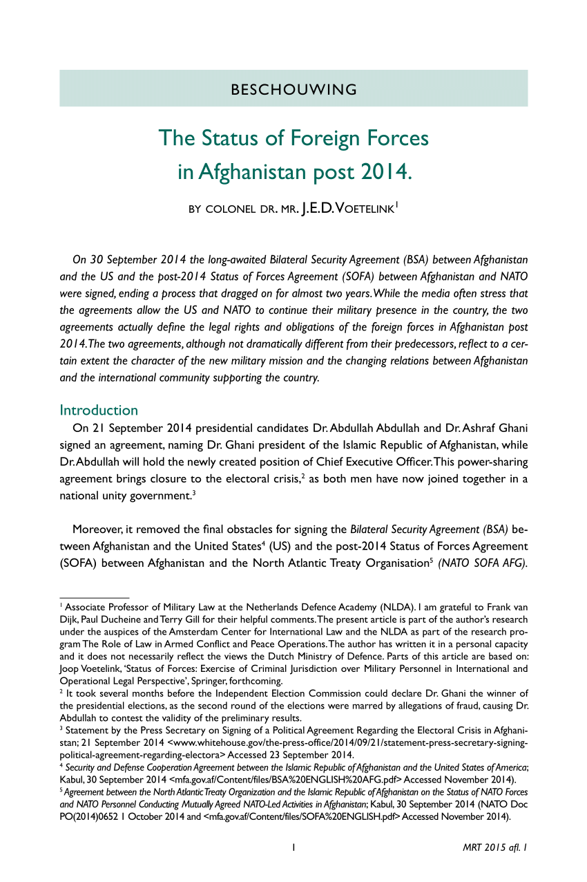 Vænne sig til Tilbagebetale Perforering PDF) The Status of Foreign Forces in Afghanistan post 2014.