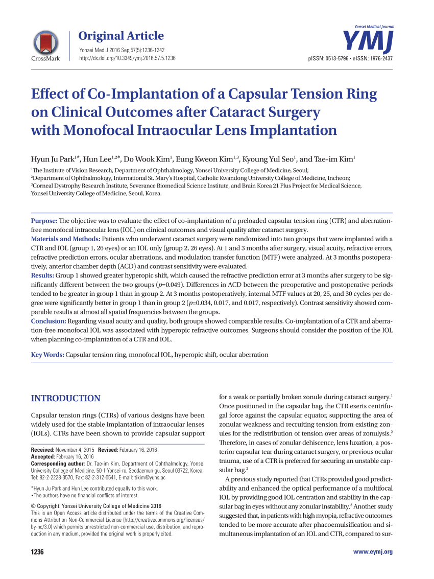 Capsular Tension Rings:: Current Indications and Outcomes | PDF | Surgery |  Medical Procedures