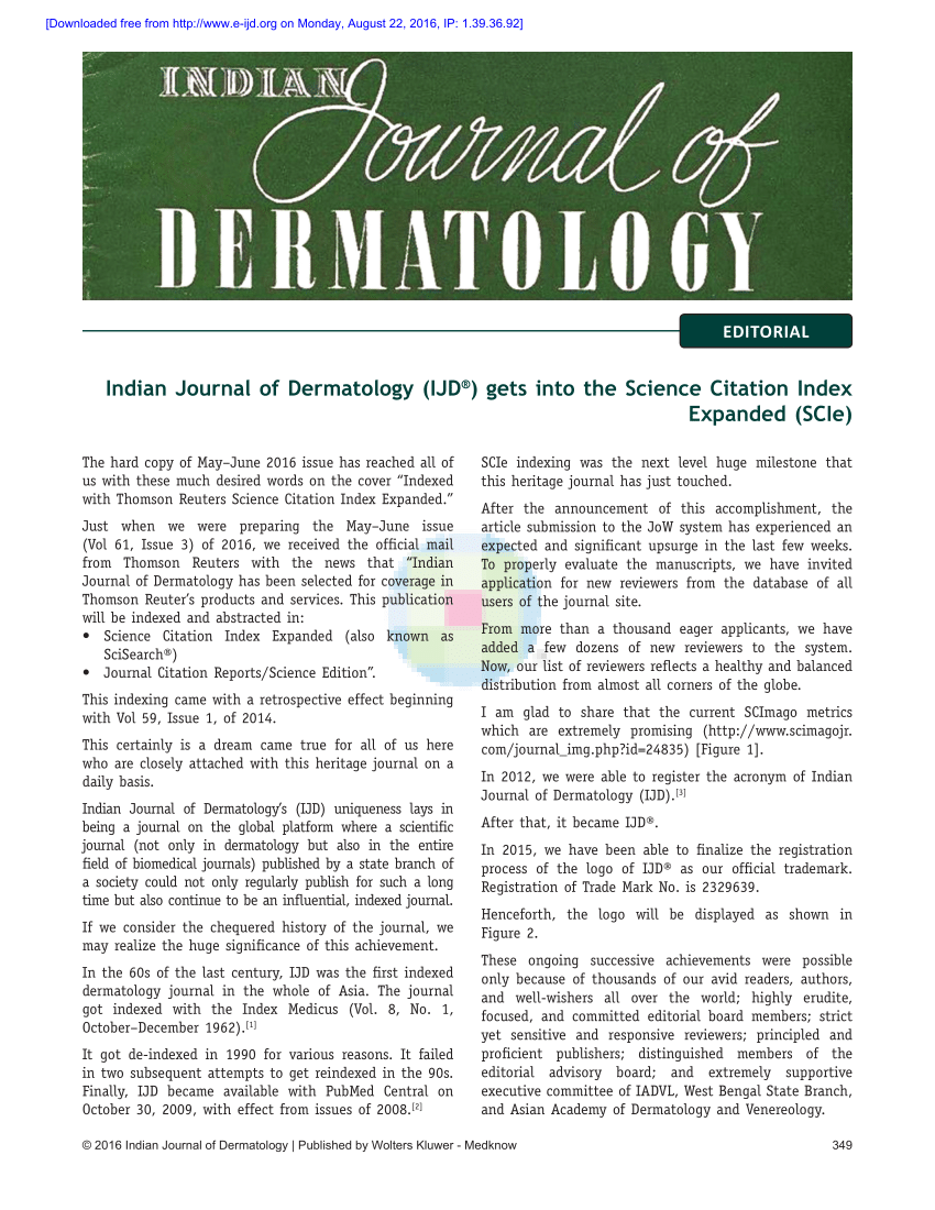 Pdf Indian Journal Of Dermatology Ijd® Gets Into The Science 5043