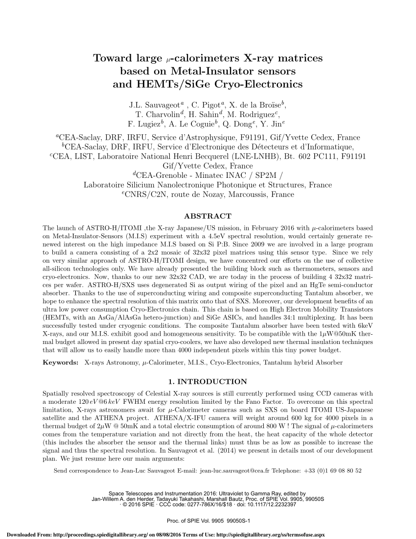 Pdf Toward Large μ Calorimeters X Ray Matrices Based On - 