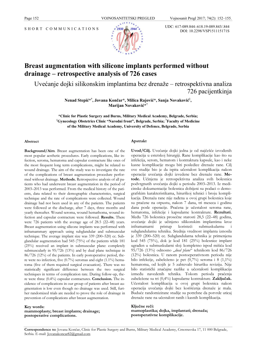 PDF Breast augmentation with silicone implants performed without