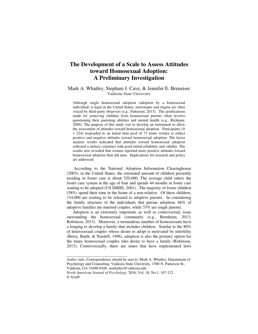 PDF) The Development of a Scale to Assess Attitudes toward Homosexual Adoption A Preliminary Investigation