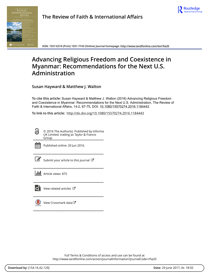 Pdf Advancing Religious Freedom And Coexistence In Myanmar Recommendations For The Next U S Administration