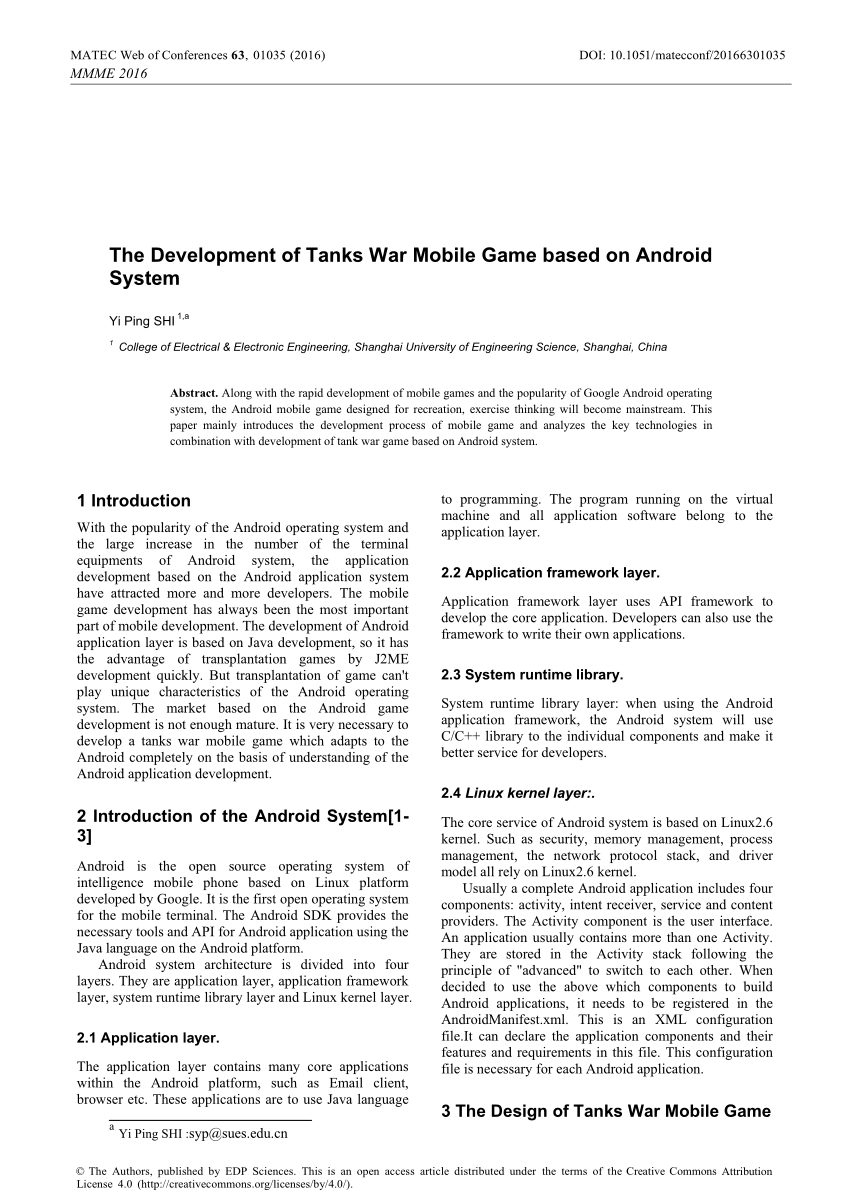 PDF) The Development of Tanks War Mobile Game based on Android System