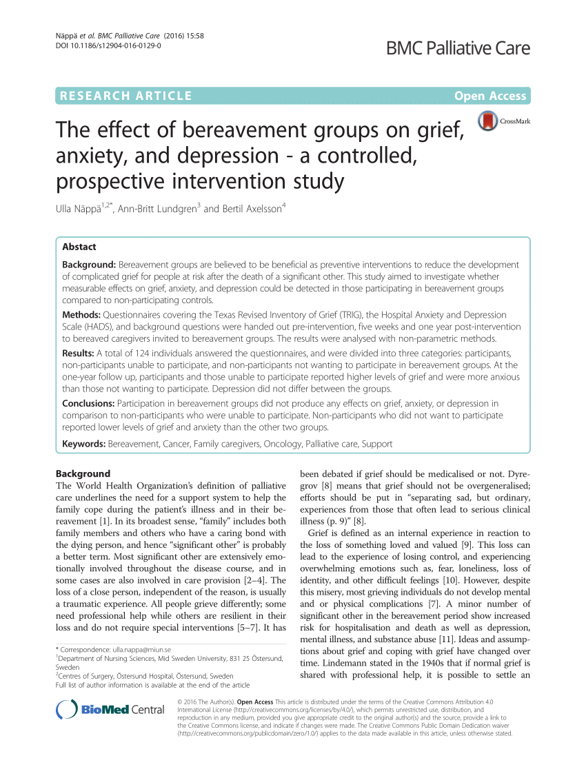 report on bereavement and grief research