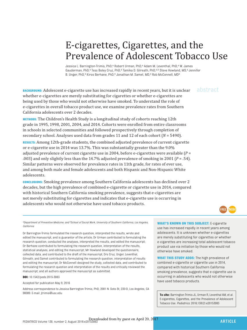 PDF E cigarettes Cigarettes and the Prevalence of Adolescent