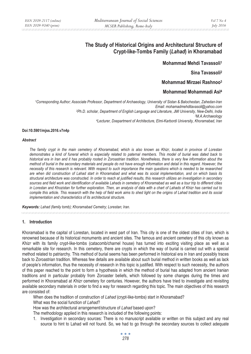 Pdf) The Study Of Historical Origins And Architectural Structure Of  Crypt-Like-Tombs Family (Lahad) In Khoramabad