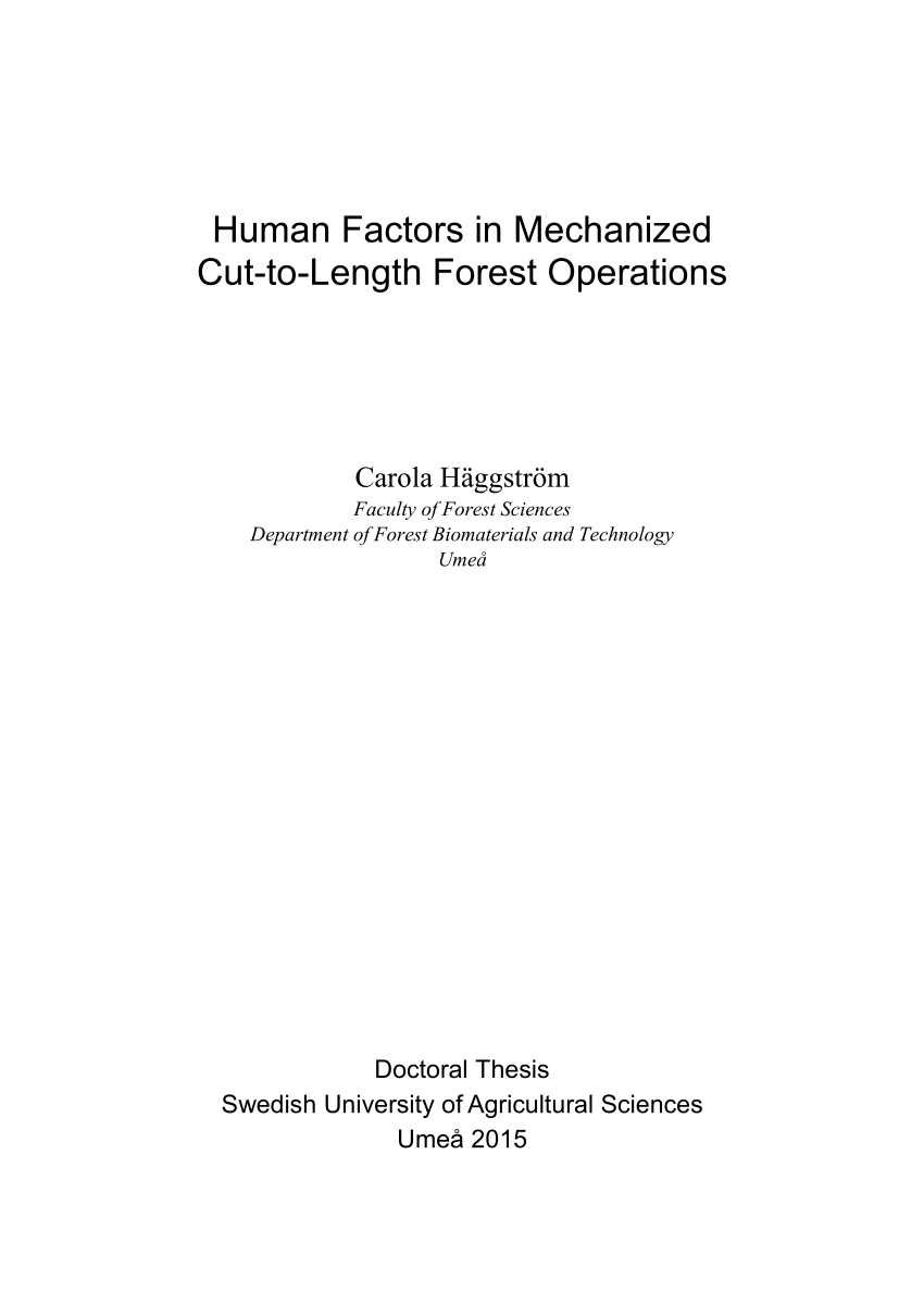 Pdf Human Factors In Mechanized Cut To Length Forest Operations