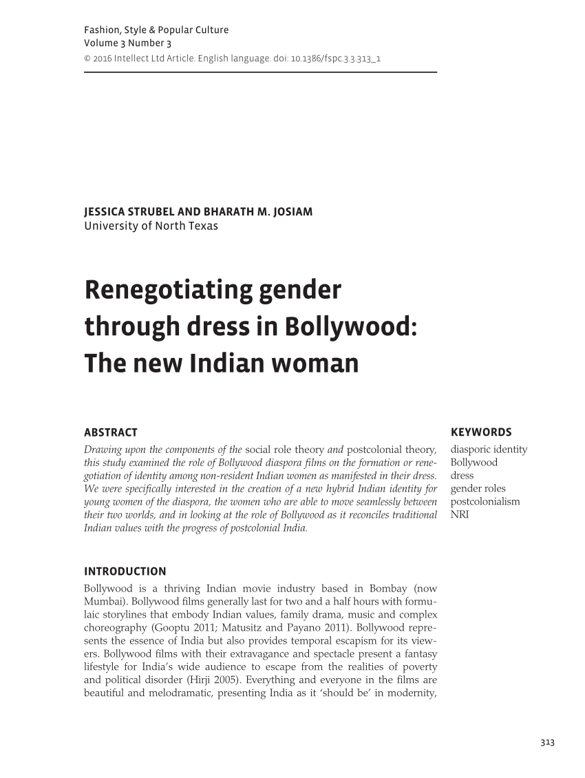 PDF) Renegotiating gender through dress in Bollywood The new Indian woman
