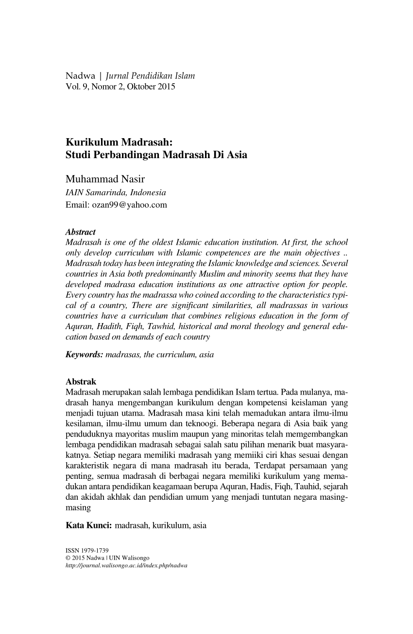 Pdf Kurikulum Madrasah Studi Perbandingan Madrasah Di Asia