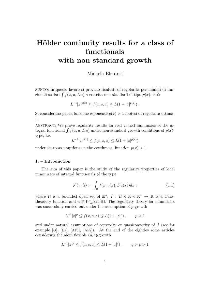 Pdf Holder Continuity Results For A Class Of Functionals With Non Standard Growth