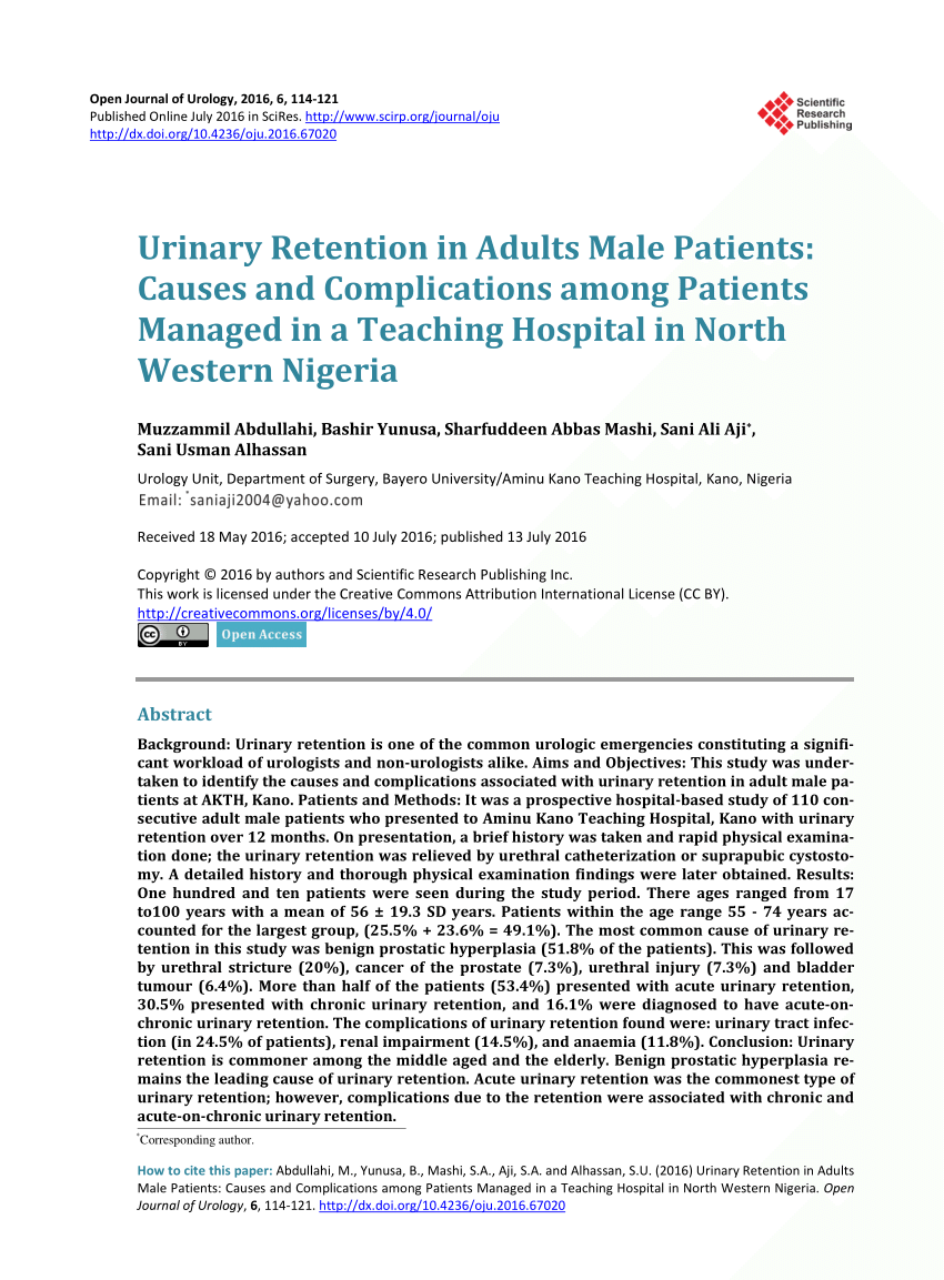 PDF] Urinary retention in adults: diagnosis and initial management.