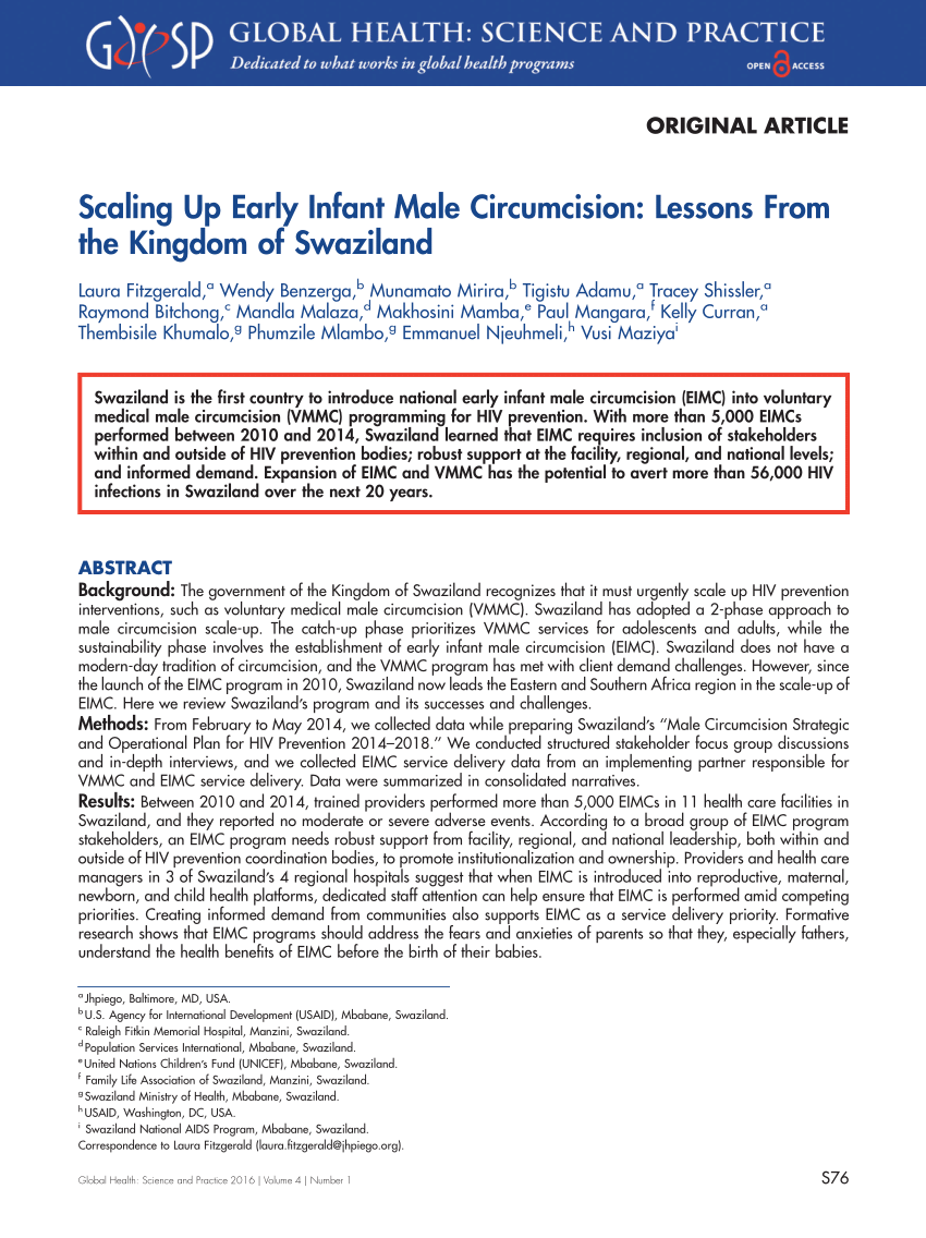 PDF) Scaling Up Early Infant Male Circumcision: Lessons From the Kingdom of  Swaziland