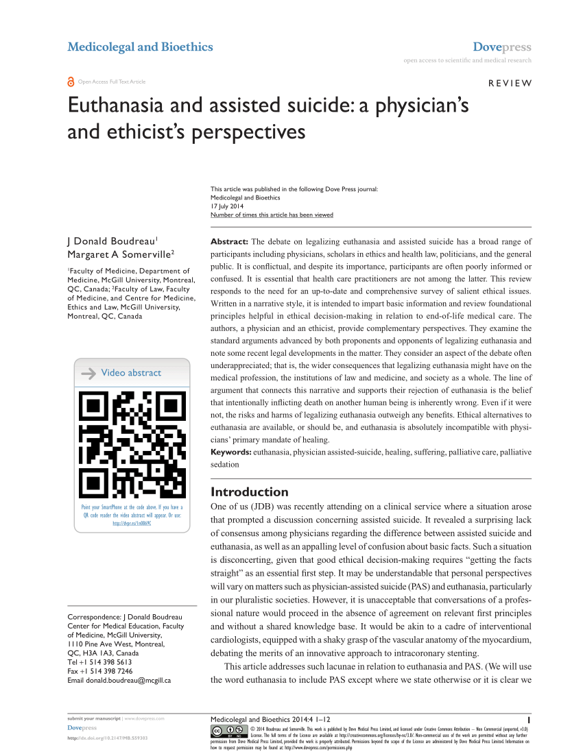 PDF Euthanasia and assisted suicide a physician s and ethicist s perspectives