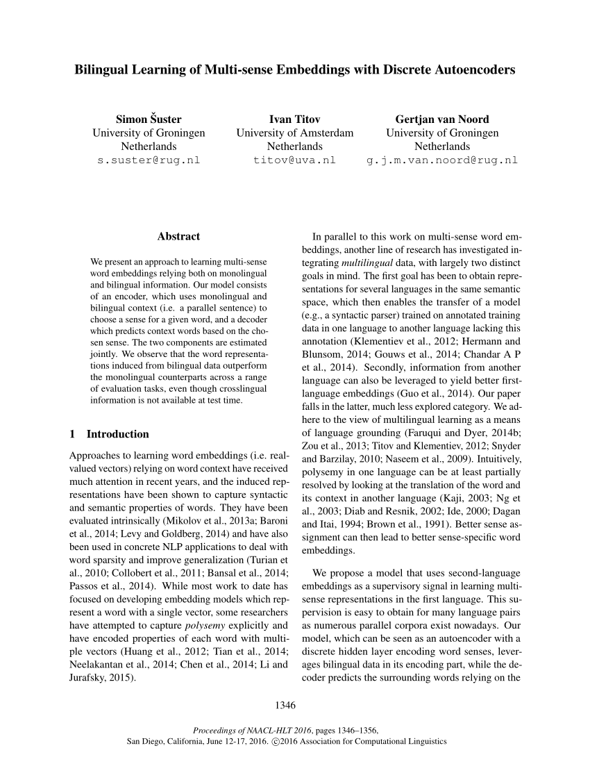 Pdf Bilingual Learning Of Multi Sense Embeddings With Discrete