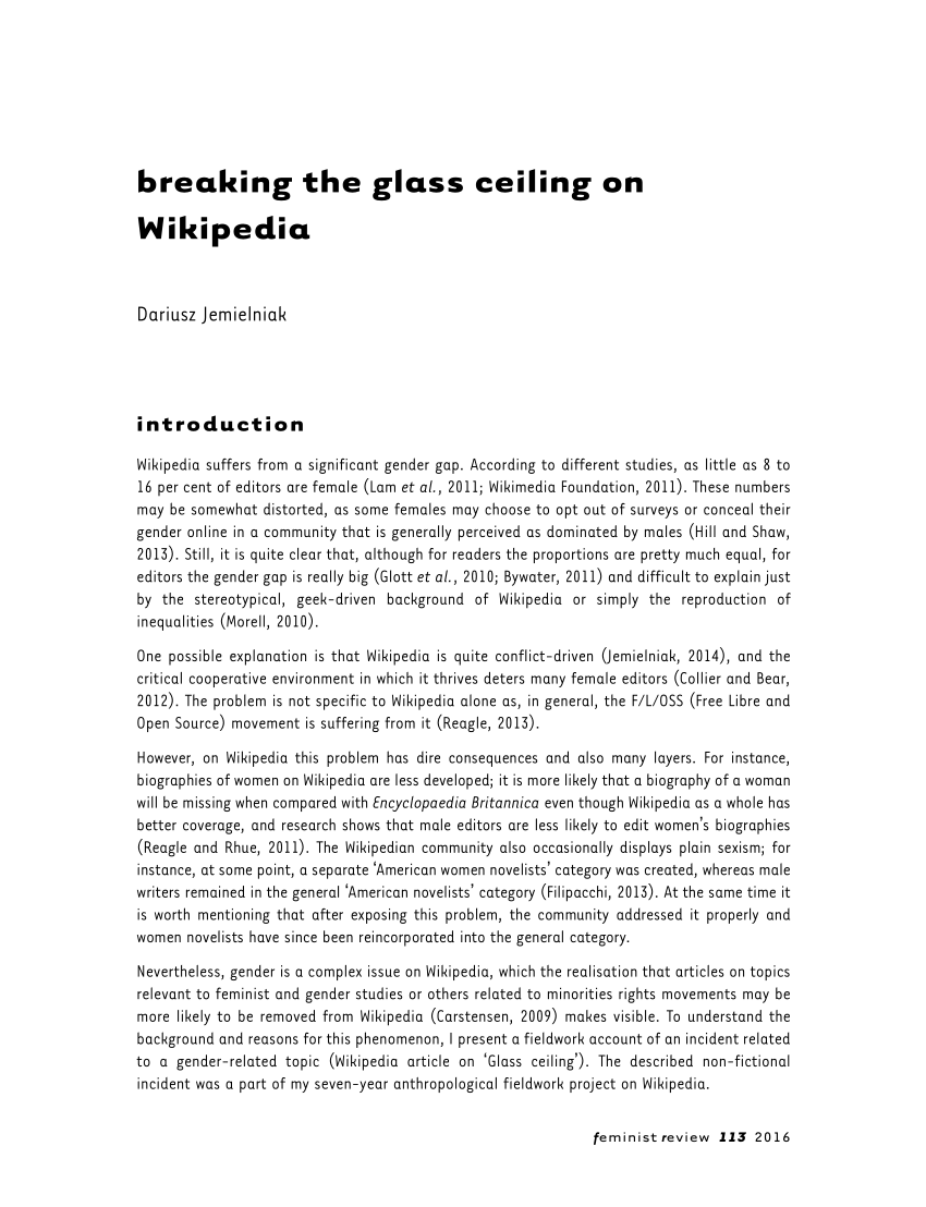 Pdf Breaking The Glass Ceiling On Wikipedia