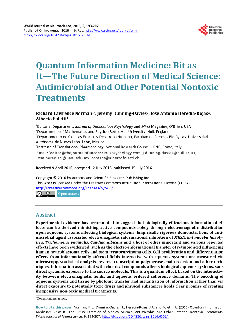 Pdf Quantum Information Medicine Bit As It The Future Direction Of Medical Science Antimicrobial And Other Potential Nontoxic Treatments