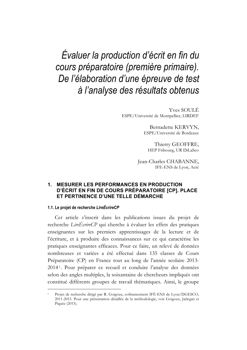 Pdf Evaluer La Production D Ecrit En Fin Du Cours Preparatoire Premiere Primaire De L Elaboration D Une Epreuve De Test A L Analyse Des Resultats Obtenus