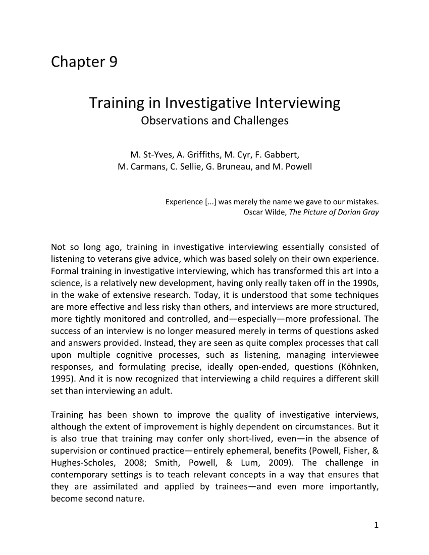PDF) Training in investigative interviewing: observations and challenges