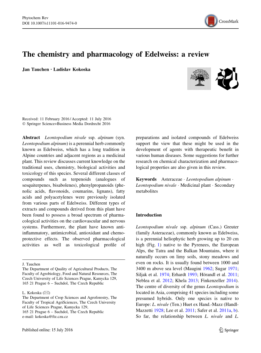 Pdf The Chemistry And Pharmacology Of Edelweiss A Review