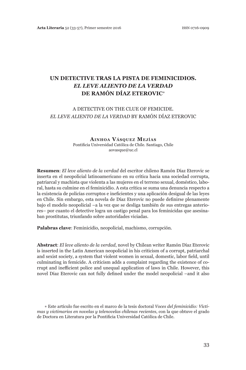 Pdf Un Detective Tras La Pista De Feminicidios El Leve Aliento De La Verdad De Ramon Diaz Eterovic