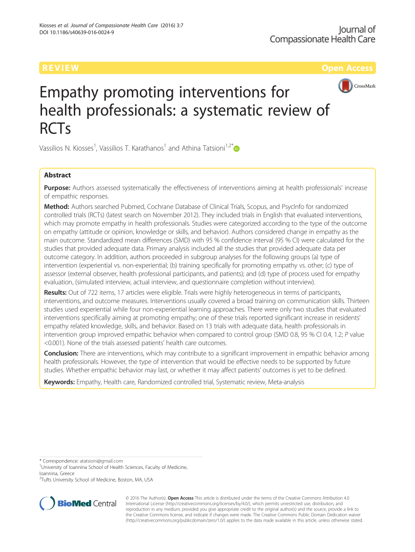 a systematic review of research on empathy in health care