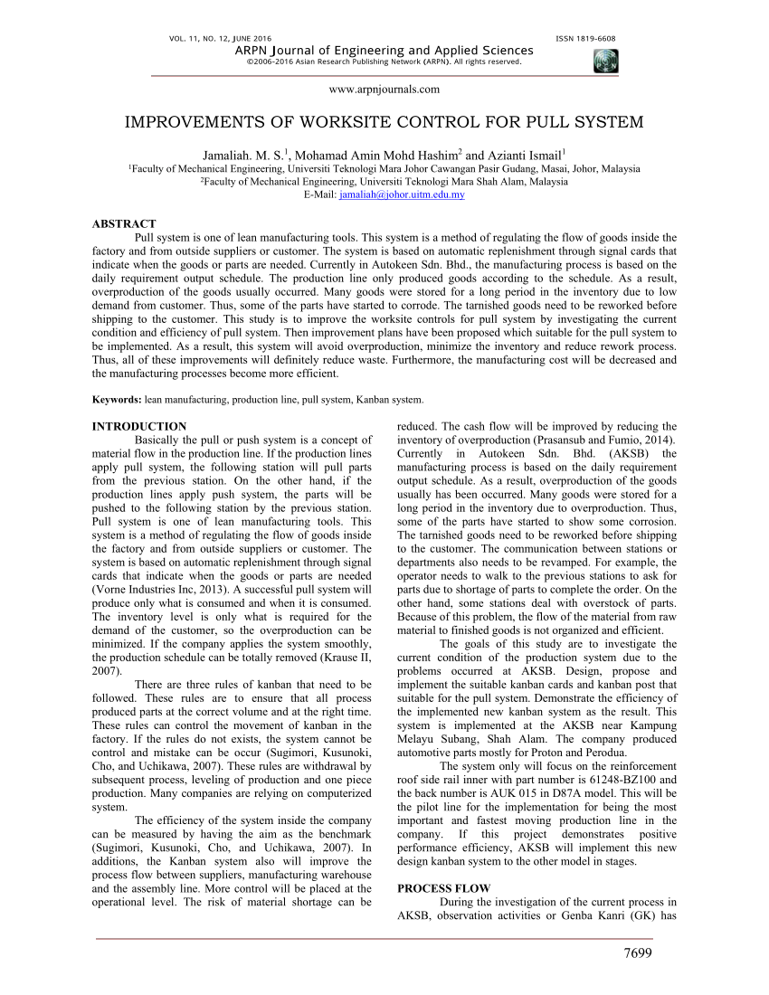 PDF) Improvements of worksite control for pull system