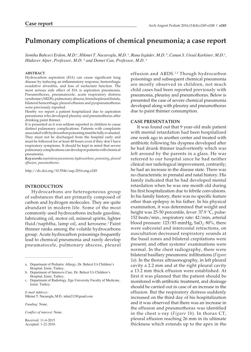 Pdf Pulmonary Complications Of Chemical Pneumonia A Case Report