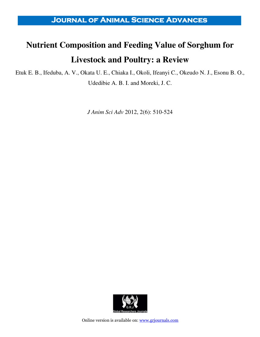 Pdf Nutrient Composition And Feeding Value Of Sorghum For Livestock And Poultry