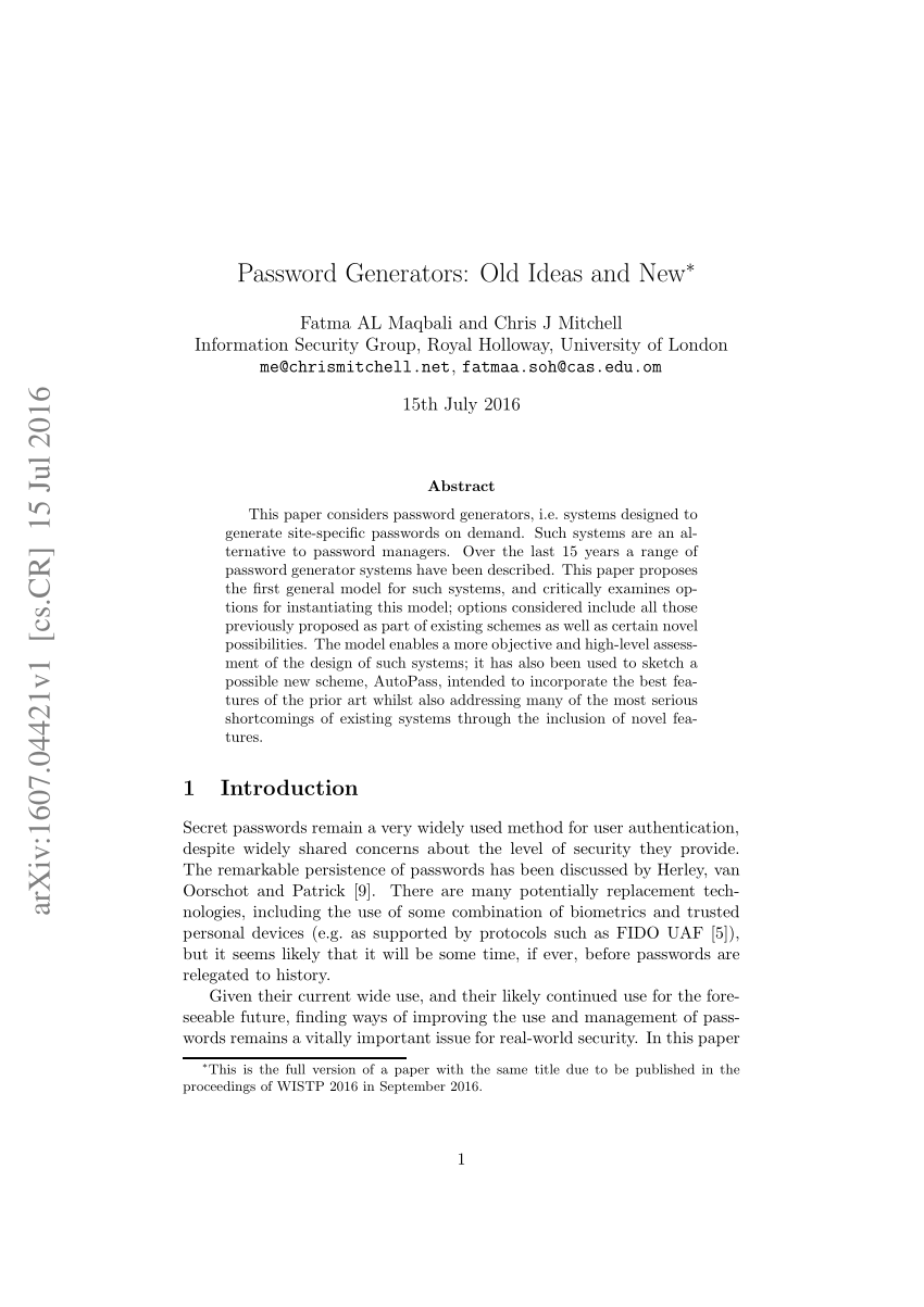 password generator research paper