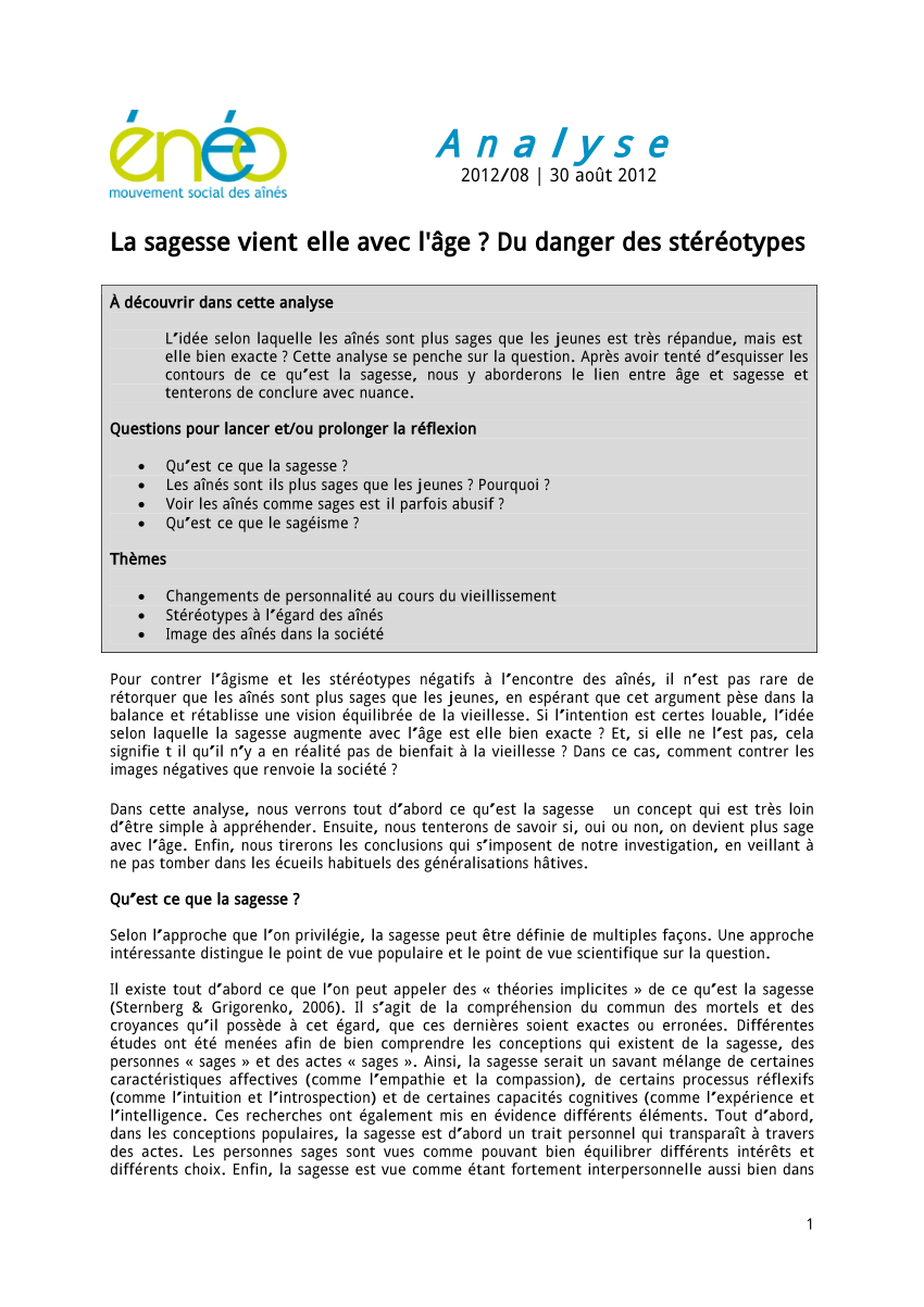 Pdf La Sagesse Vient Elle Avec L Age Du Danger Des Stereotypes