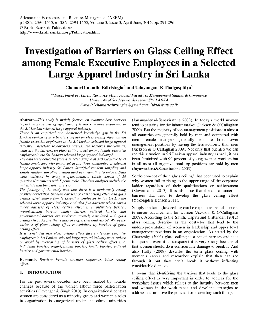 Pdf Investigation Of Barriers On Glass Ceiling Effect Among