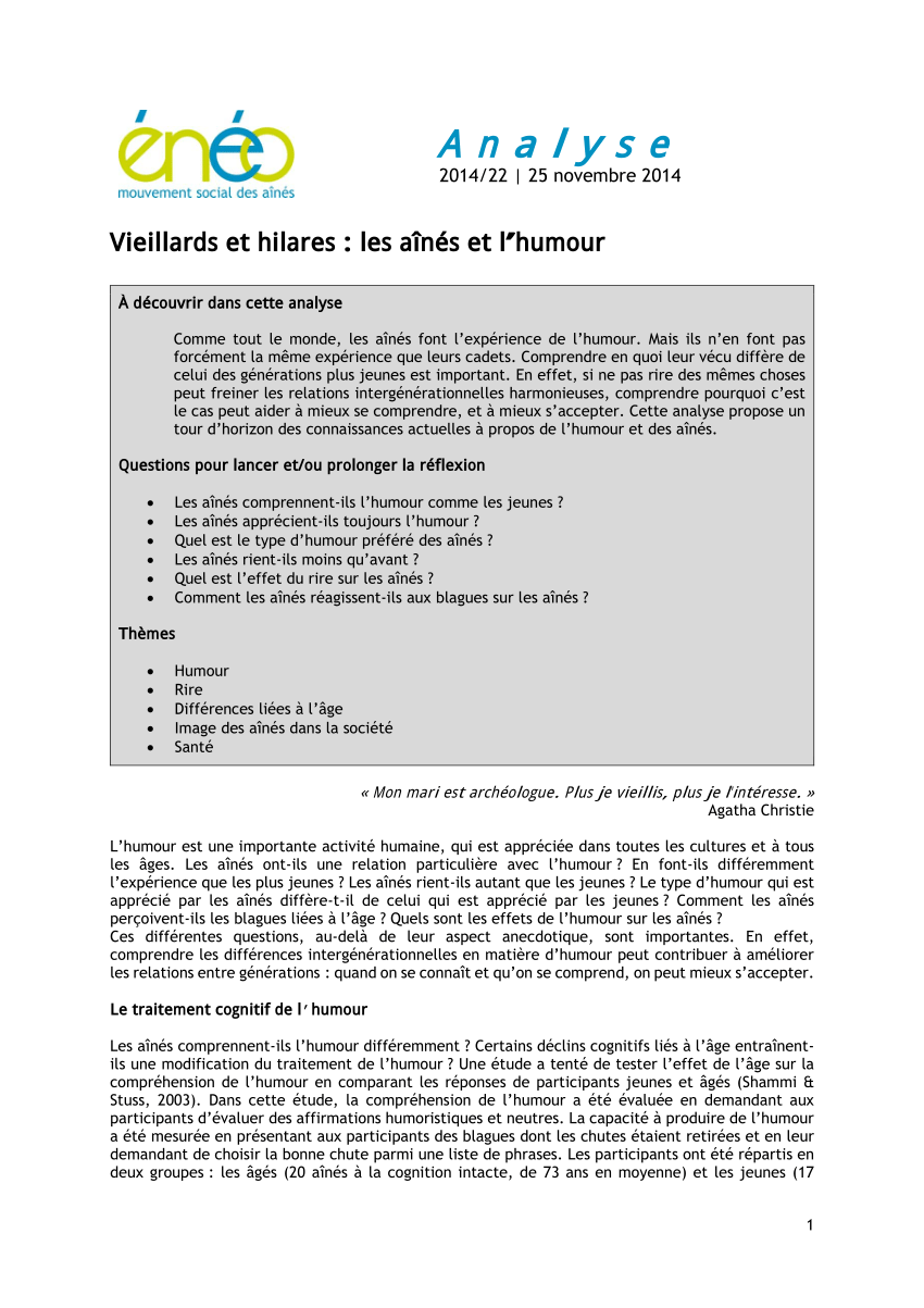 Pdf Vieillards Et Hilares Les Aines Et L Humour