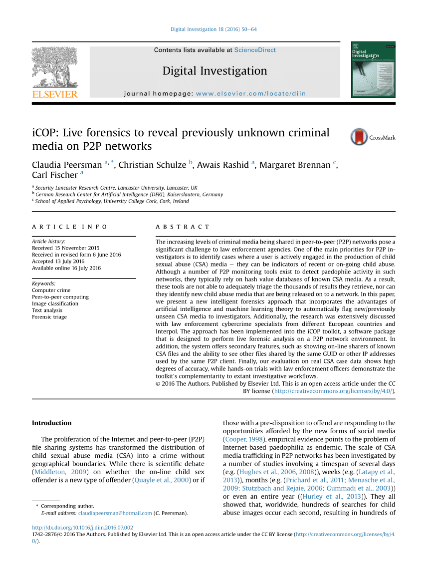 PDF) iCOP: Live forensics to reveal previously unknown criminal media on  P2P networks