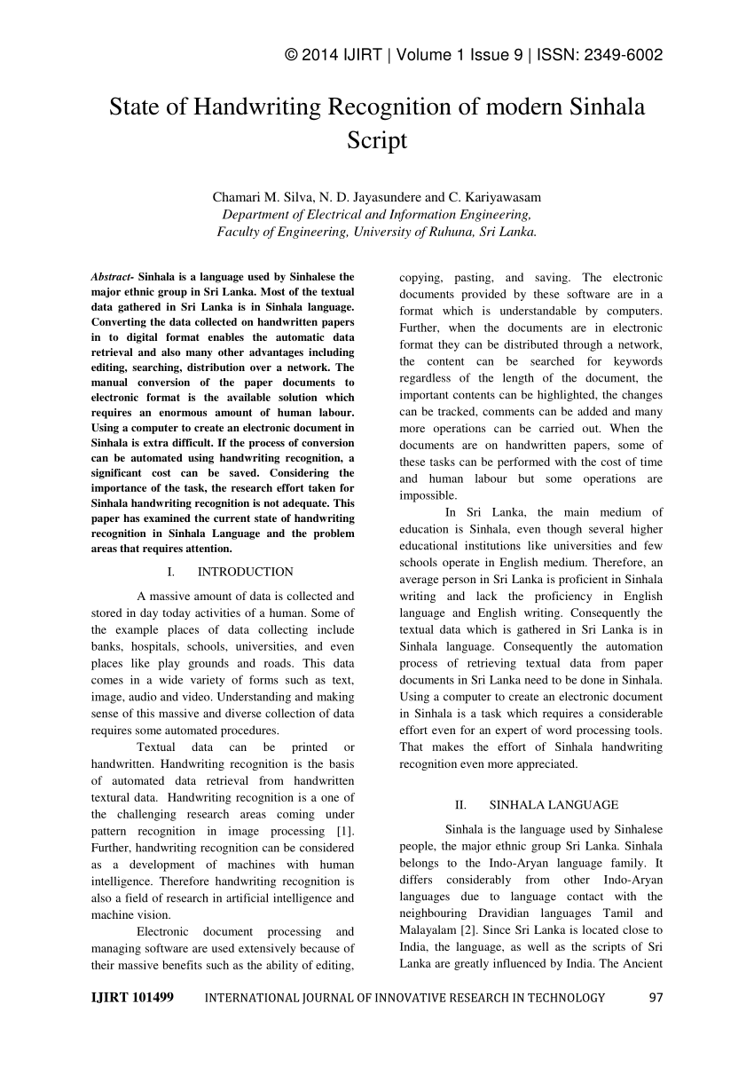 pdf state of handwriting recognition of modern sinhala script