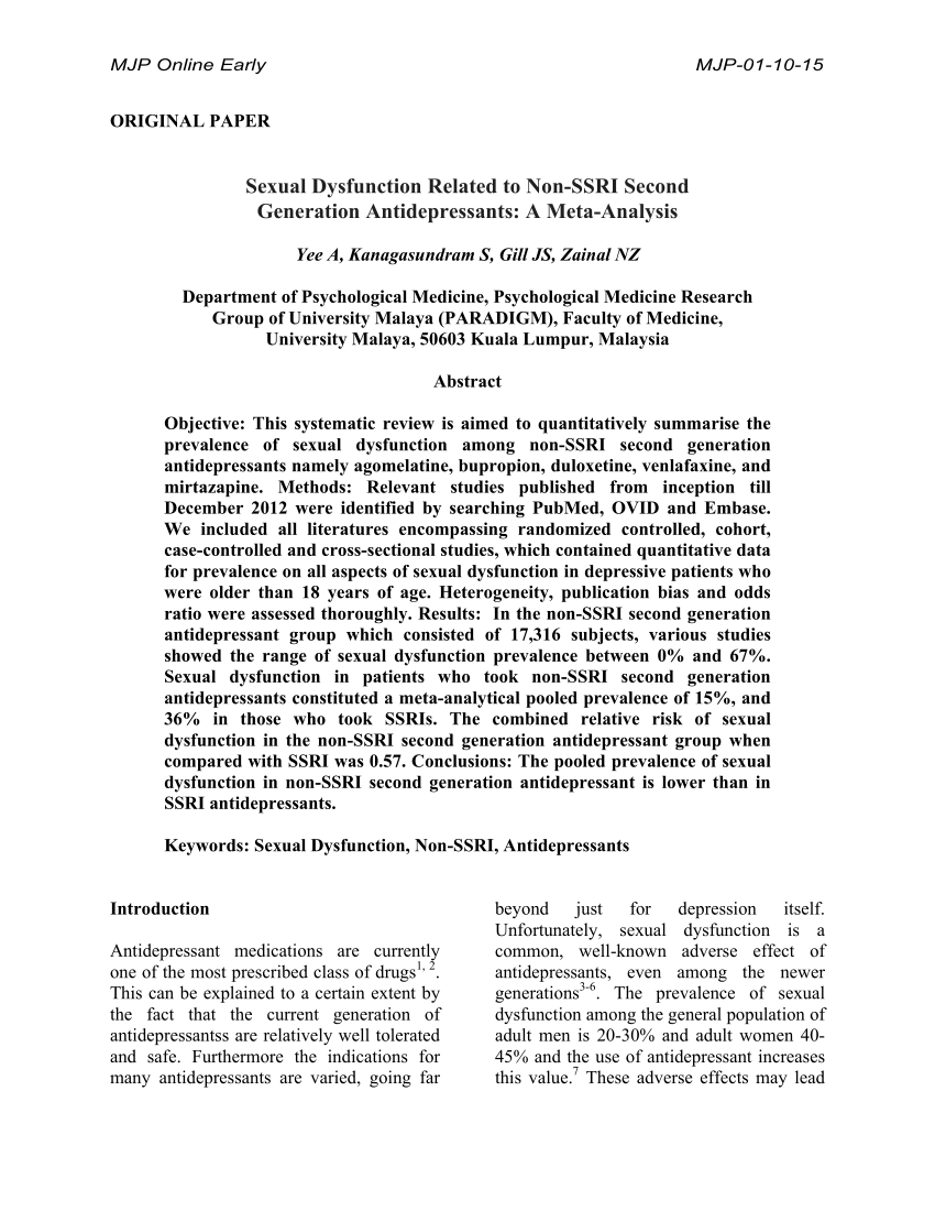 PDF Sexual Dysfunction Related to Non SSRI SecondGeneration