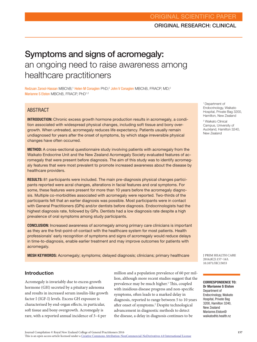 PDF) Symptoms and signs of acromegaly: An ongoing need to raise awareness  among healthcare practitioners