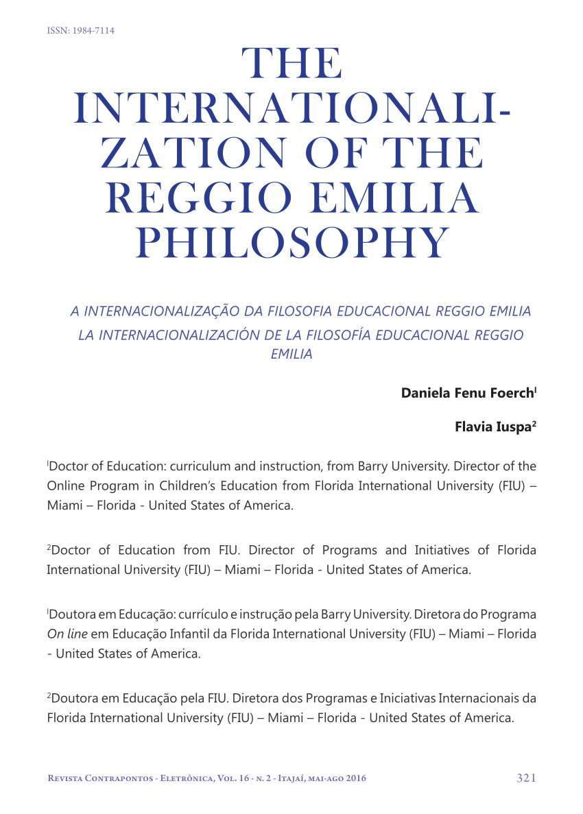 PDF THE INTERNATIONALIZATION OF THE REGGIO EMILIA PHILOSOPHY