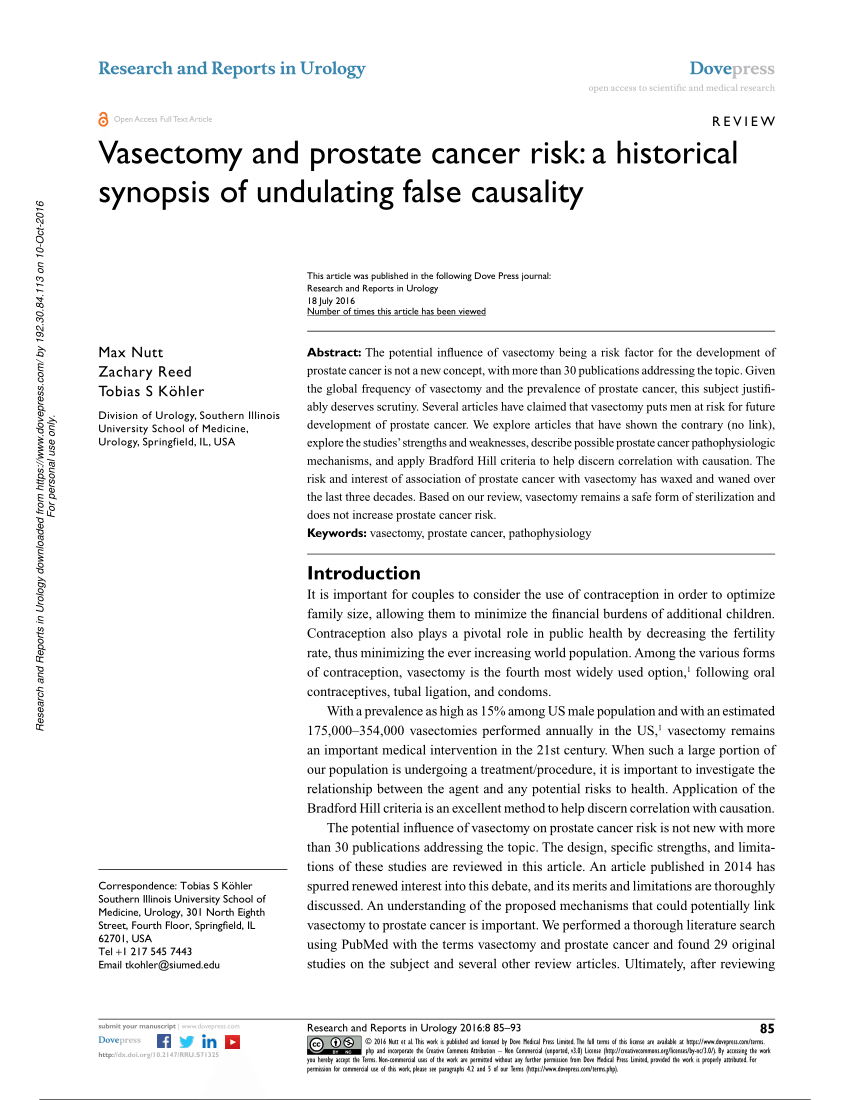 Pdf Vasectomy And Prostate Cancer Risk A Historical Synopsis Of Undulating False Causality 