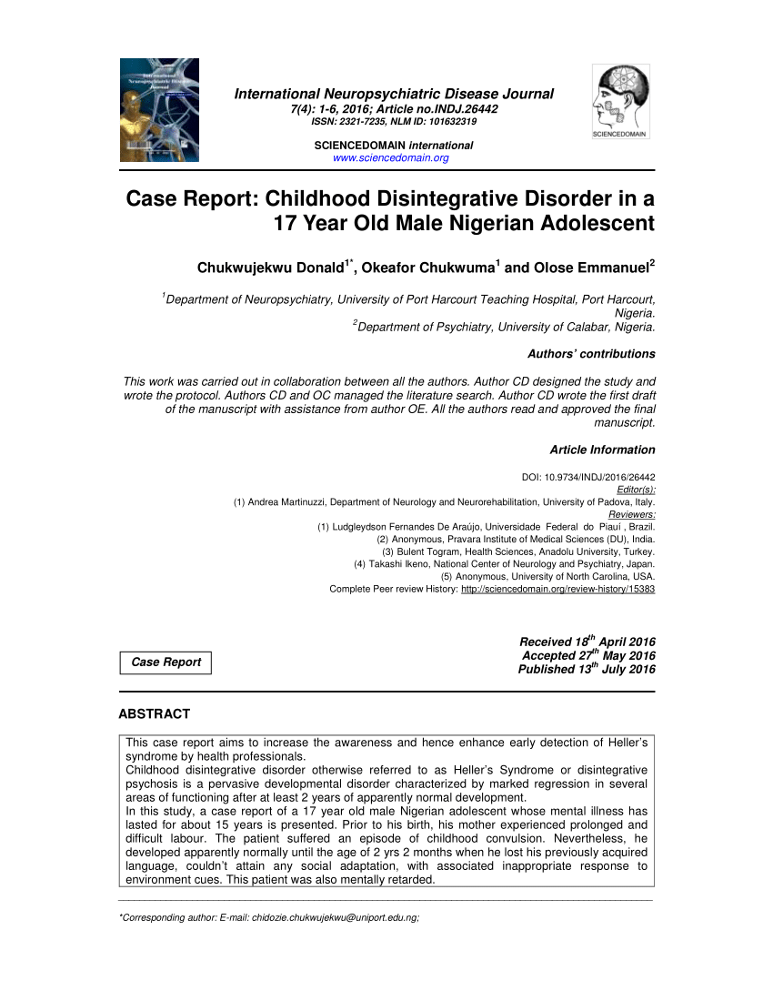 case study of childhood disintegrative disorder